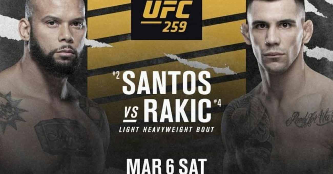 Thiago Santos vs Aleksandar Rakic full fight video UFC 259 poster