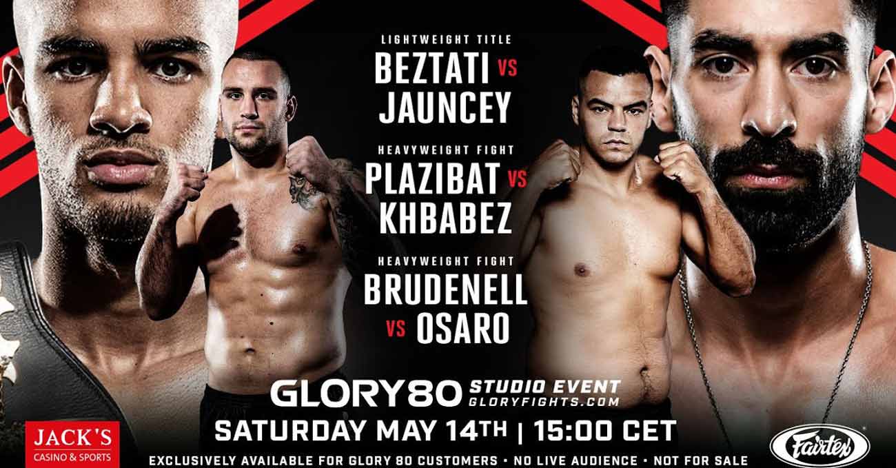 Tyjani Beztati vs Josh Jauncey 2 full fight video Glory 80 poster
