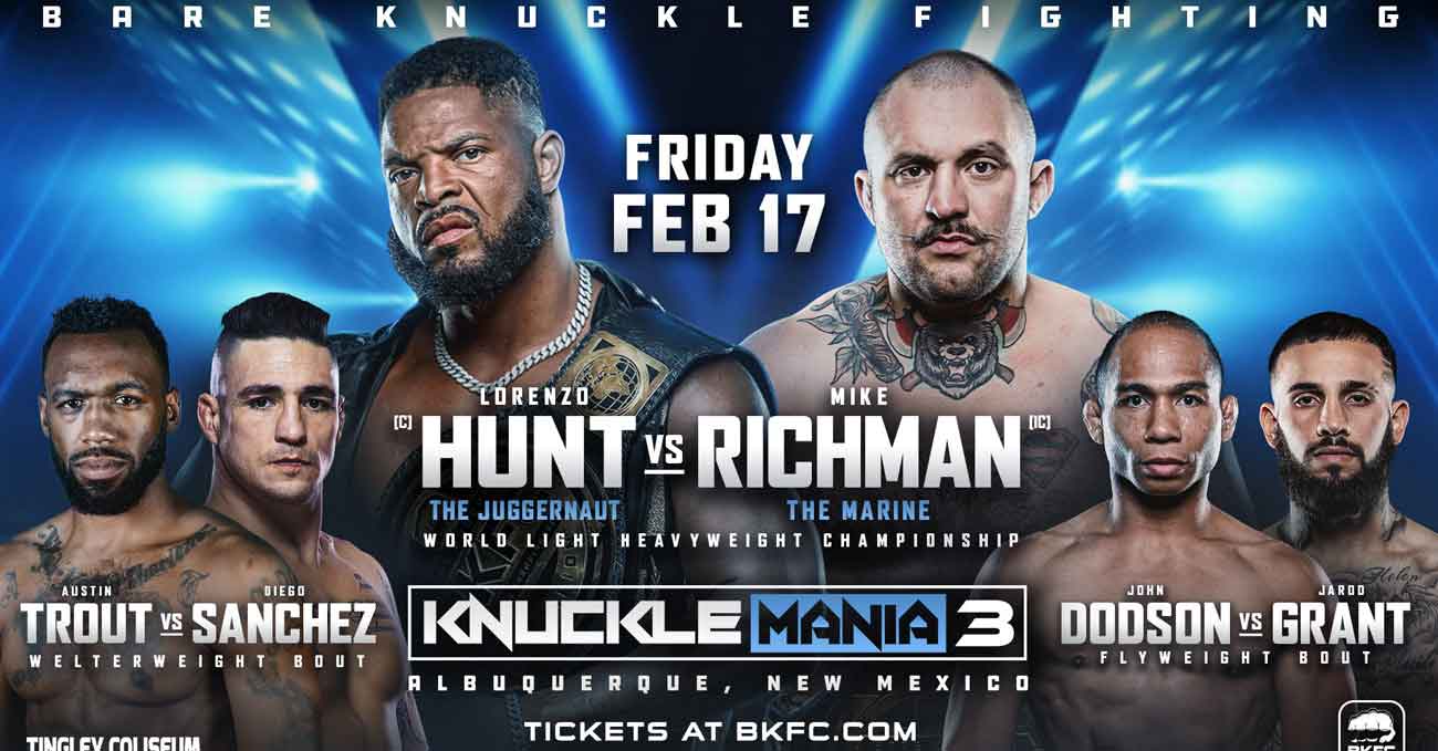 Lorenzo Hunt vs Mike Richman full fight video BKFC KnuckleMania 3 poster