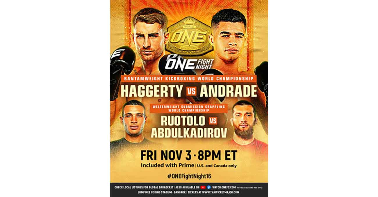 Jonathan Haggerty vs Fabrício Andrade full fight video ONE Fight Night 16 poster