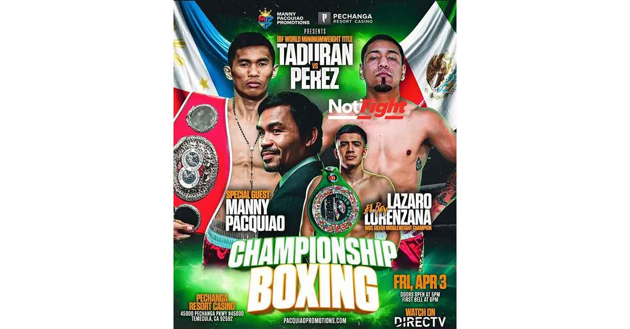 Pedro Taduran vs Gustavo Perez Alvarez full fight video poster 2026-04-03